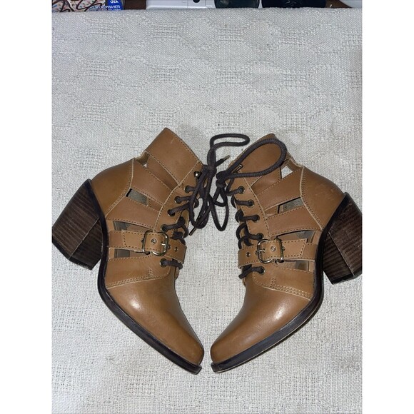 Stradivarius Women’s Dressy Boots Size 37 U.S. 6 M Brown Leather Going Out Party - Picture 1 of 12